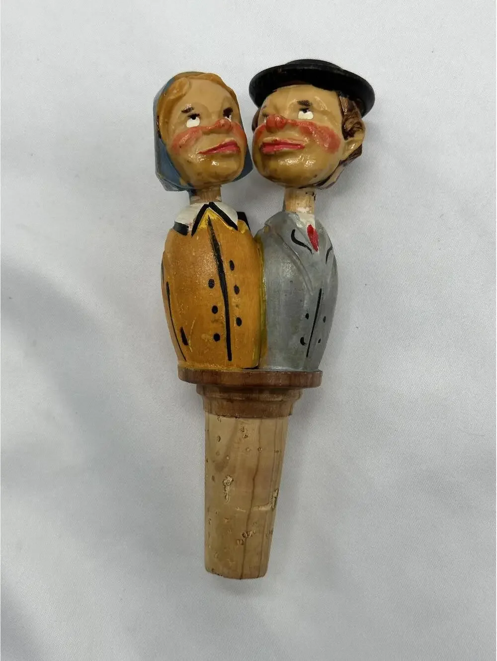 Antique Bottle Stopper Mechanical Kissing Couple Hand Carved